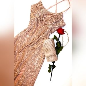 Rose Gold Cowl neck Sequin dress